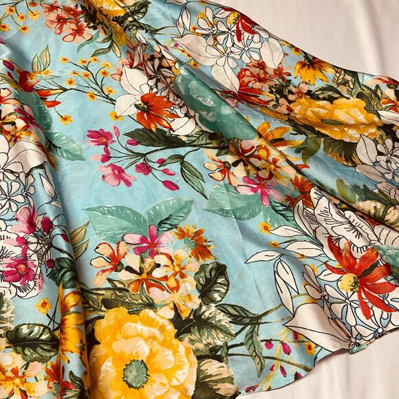 Flint & Moss Skirt Floral Tie Elastic Waist Circle Flowing Midi Size M Teal - Picture 8 of 10